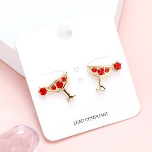 Red Stone Gold Martini Cocktail Stud Earrings Statement Jewelry Accessory